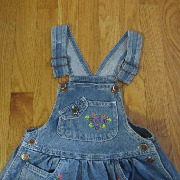 SONOMA GIRL'S SIZ 5 DRESS DENIM OVERALLS SUNDRESS JUMPER HEART FLORAL EMBROIDERY - Picture 4 of 11